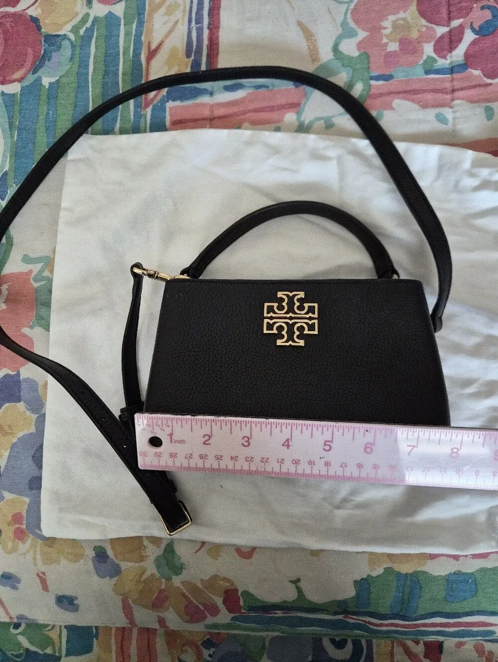 Tory Burch Mini Black Pebbled Leather Crossbody Bag Gold Hardware